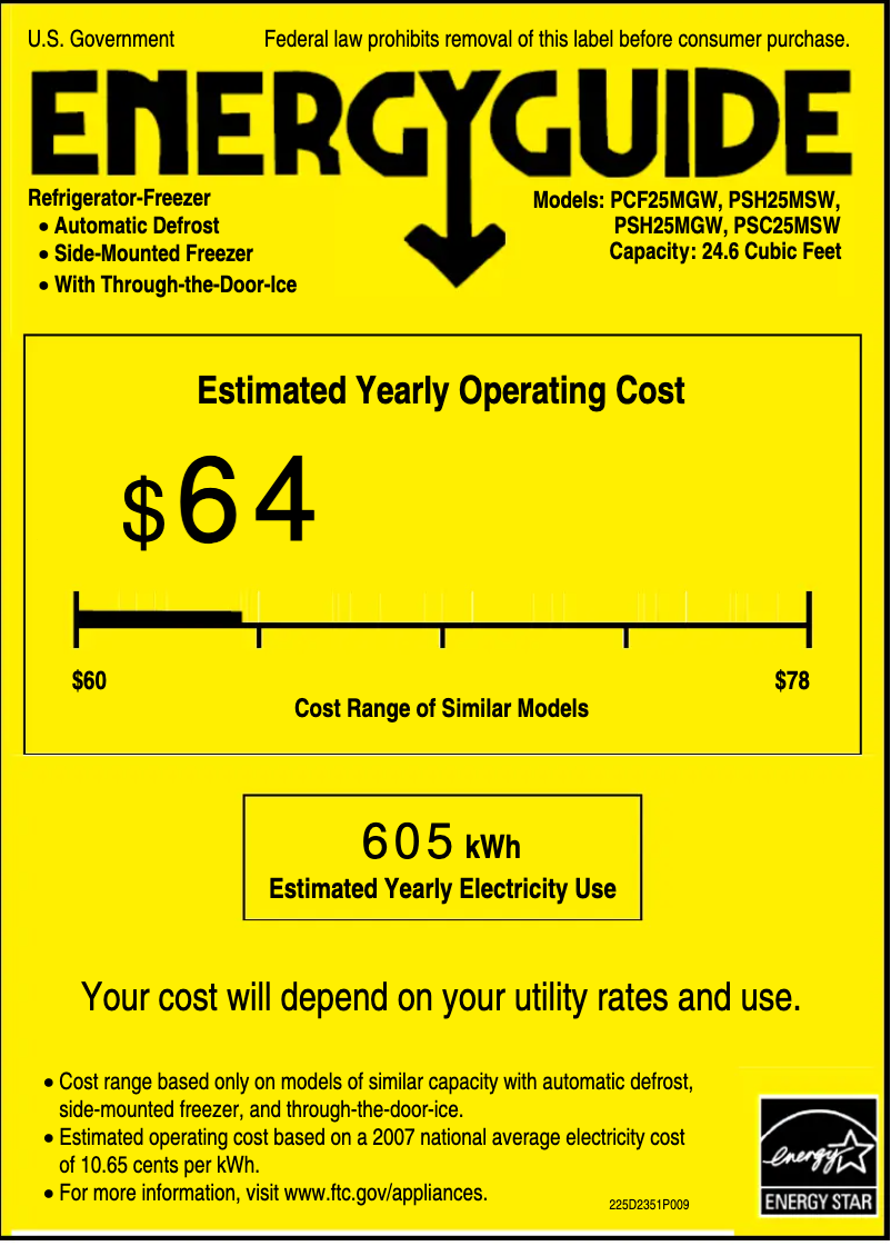 Page n°1 - Label énergétique GE Profile PCF25MGWBB