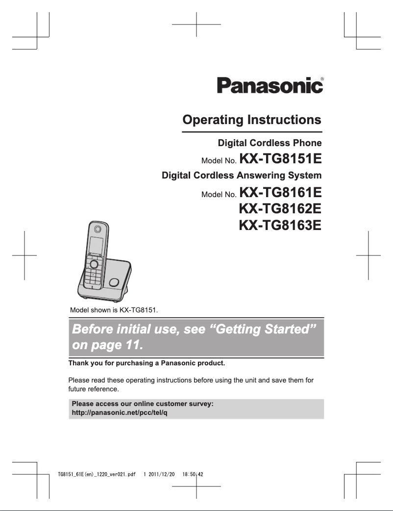 Imagen de la primera página del manual del dispositivo KX-TG8163E