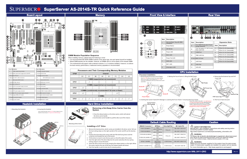Page 1 de la notice Guide de démarrage rapide Supermicro A+ Server 2014S-TR
