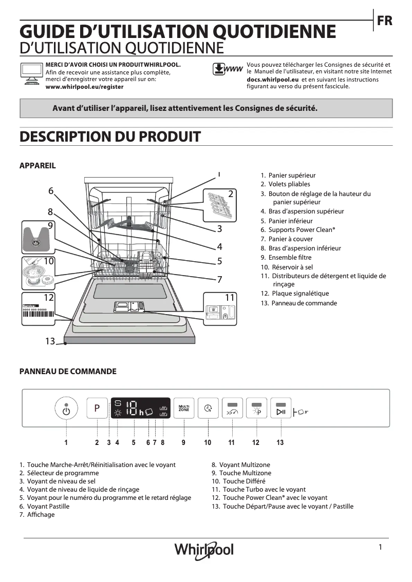 Page 1 de la notice Manuel utilisateur Whirlpool WIC3C34PE