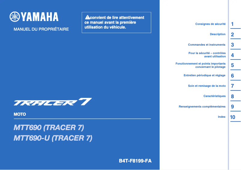 Page 1 de la notice Manuel utilisateur Yamaha Tracer 7 (2022)