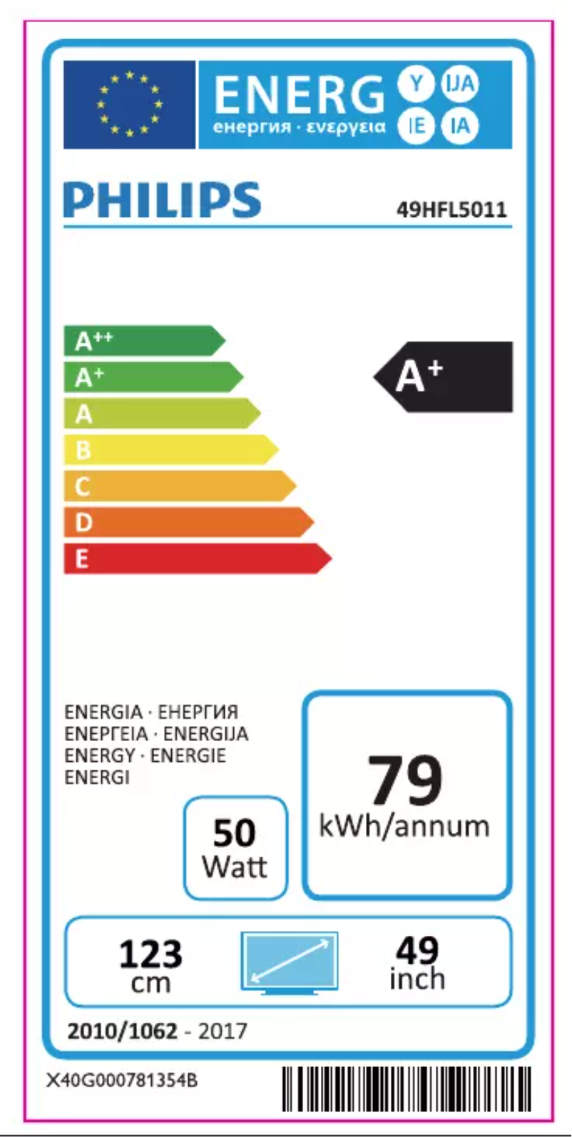Page n°1 - Label énergétique Philips 49HFL5011T