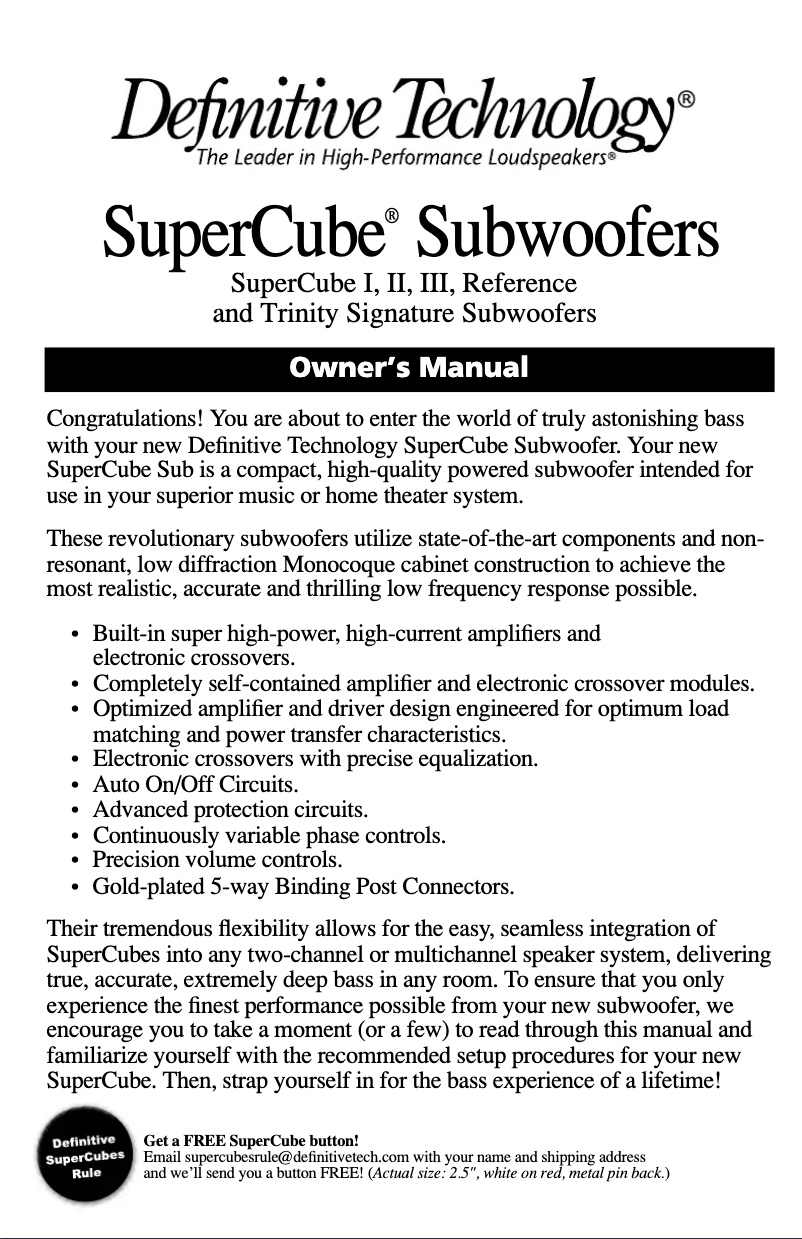 Page n°1 - Manuel utilisateur Definitive Technology SuperCube 2000
