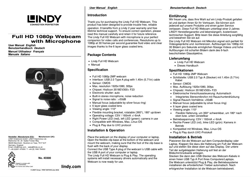 Página 1 del manual Manual de usuario Lindy 43300