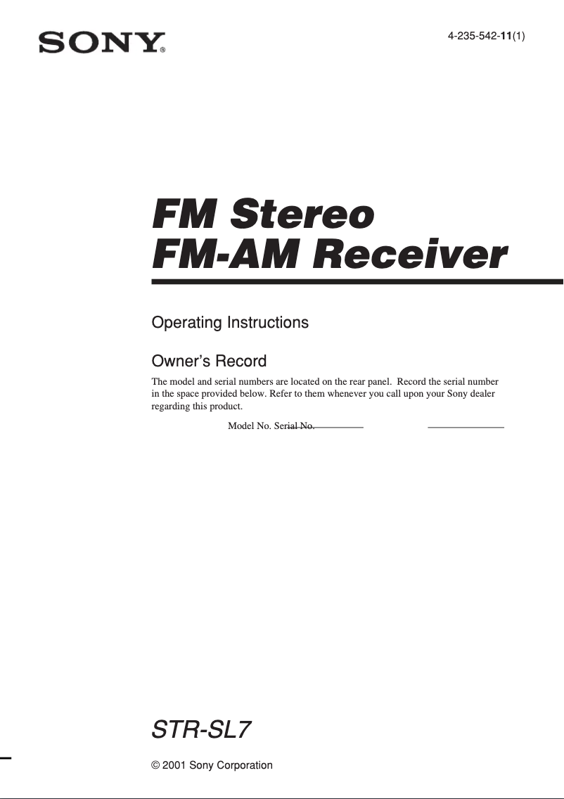 Image de la première page du manuel de l'appareil STR-SL7