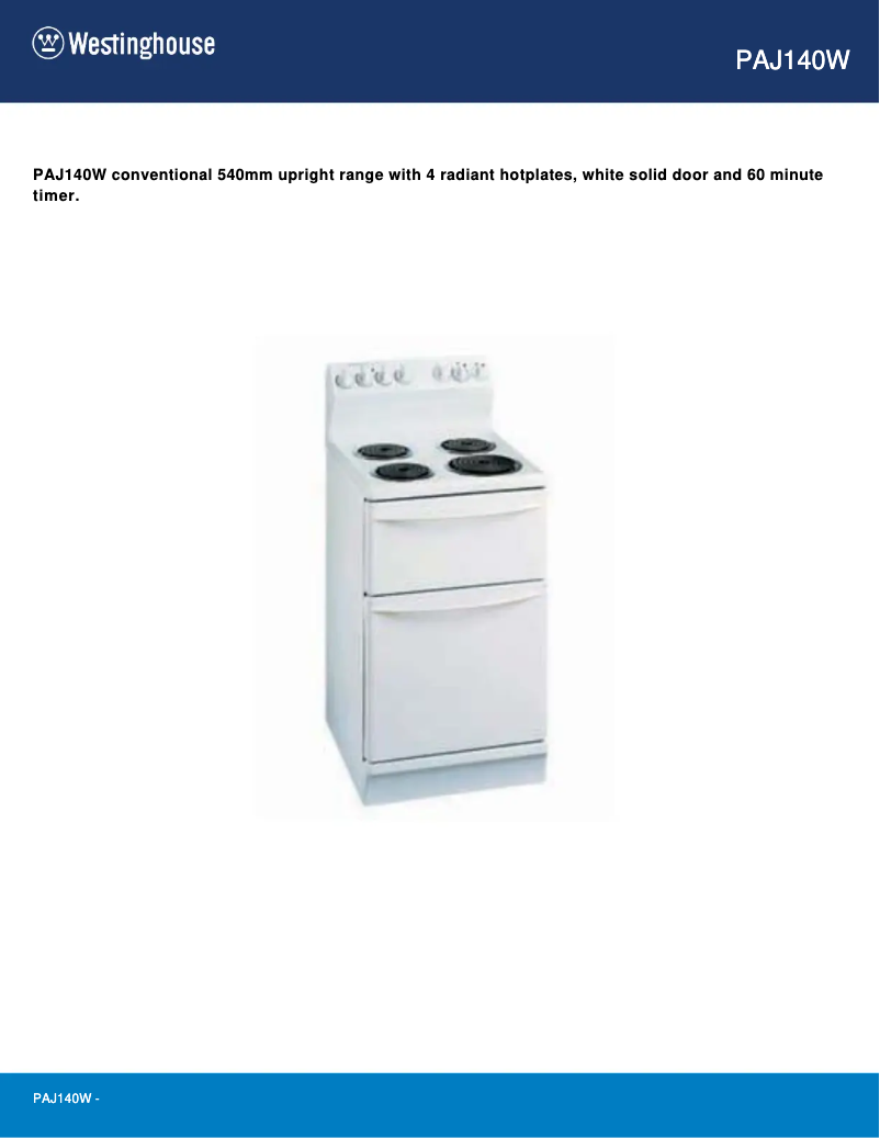Page 1 de la notice Manuel utilisateur Westinghouse PAJ140W