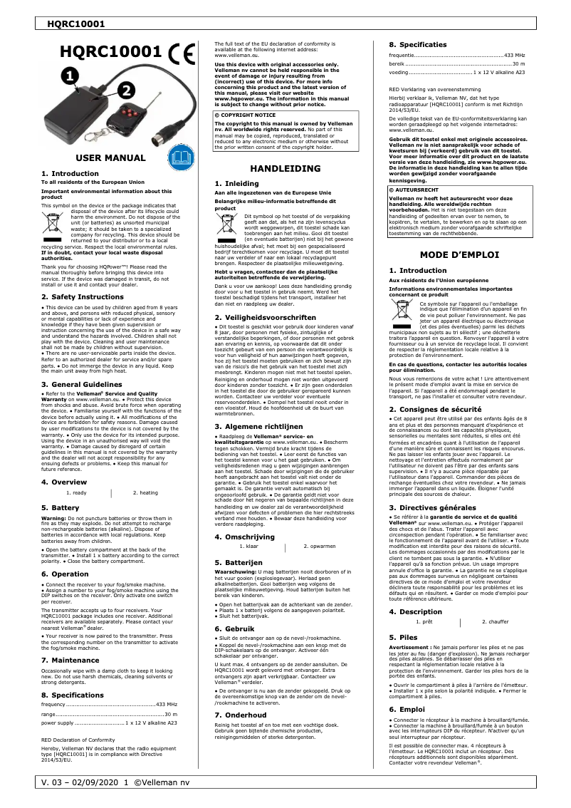 Page n°1 - Manuel utilisateur HQ Power HQRC10001
