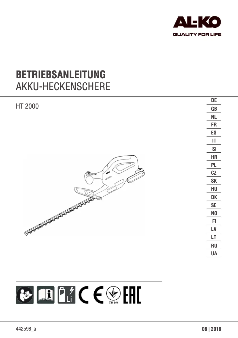Page n°1 - Manuel utilisateur AL-KO HT 2000
