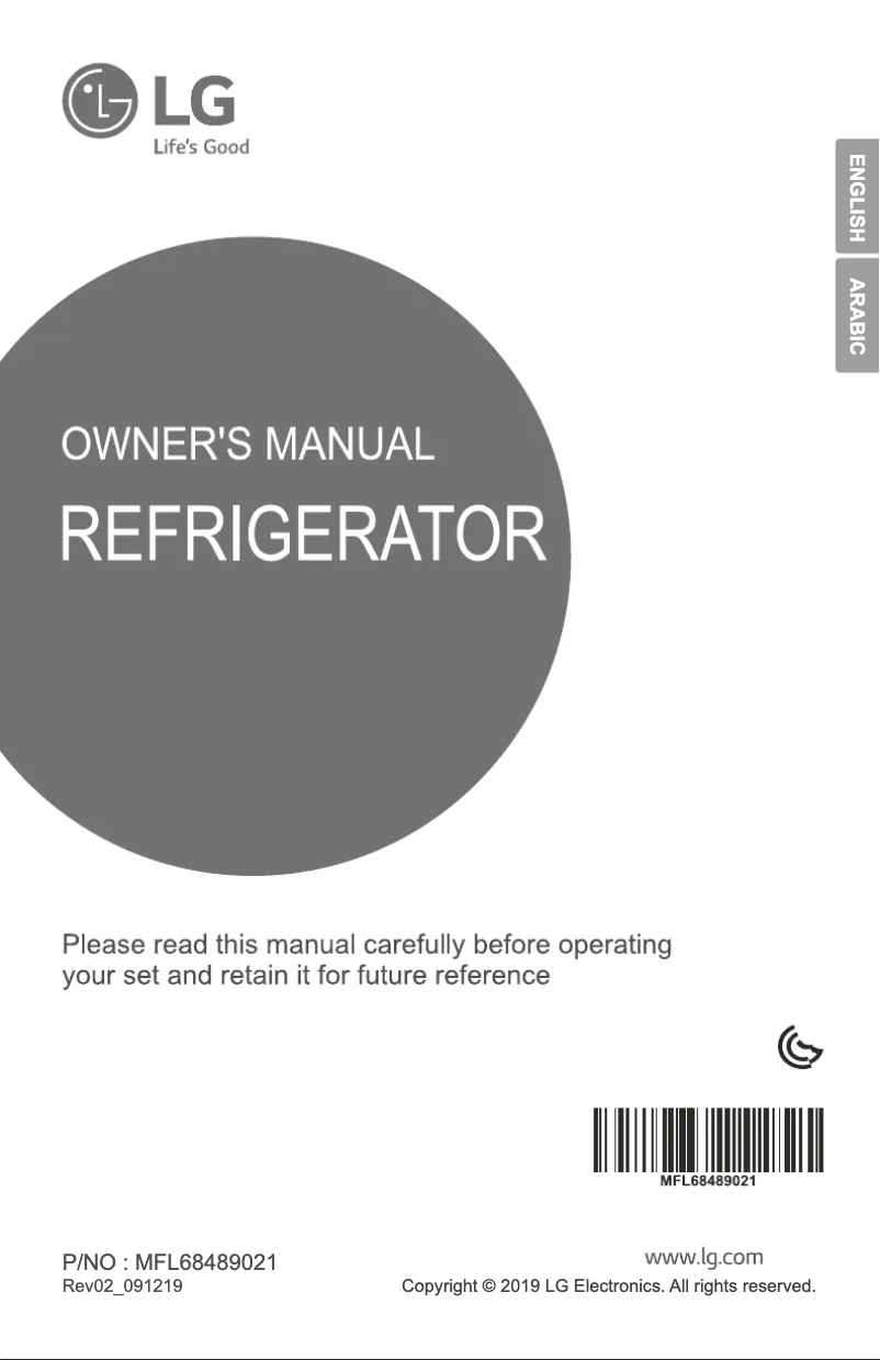Page n°1 - Manuel utilisateur LG GR-G452RLCB