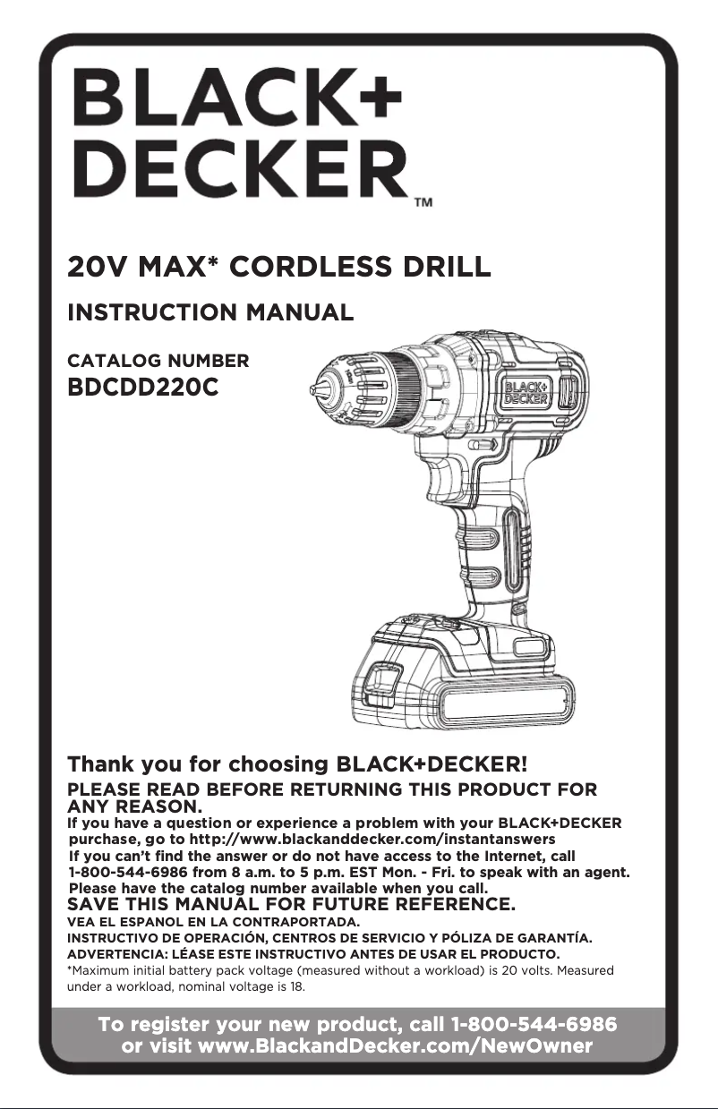 Page 1 de la notice Manuel utilisateur Black & Decker BDCDD220C