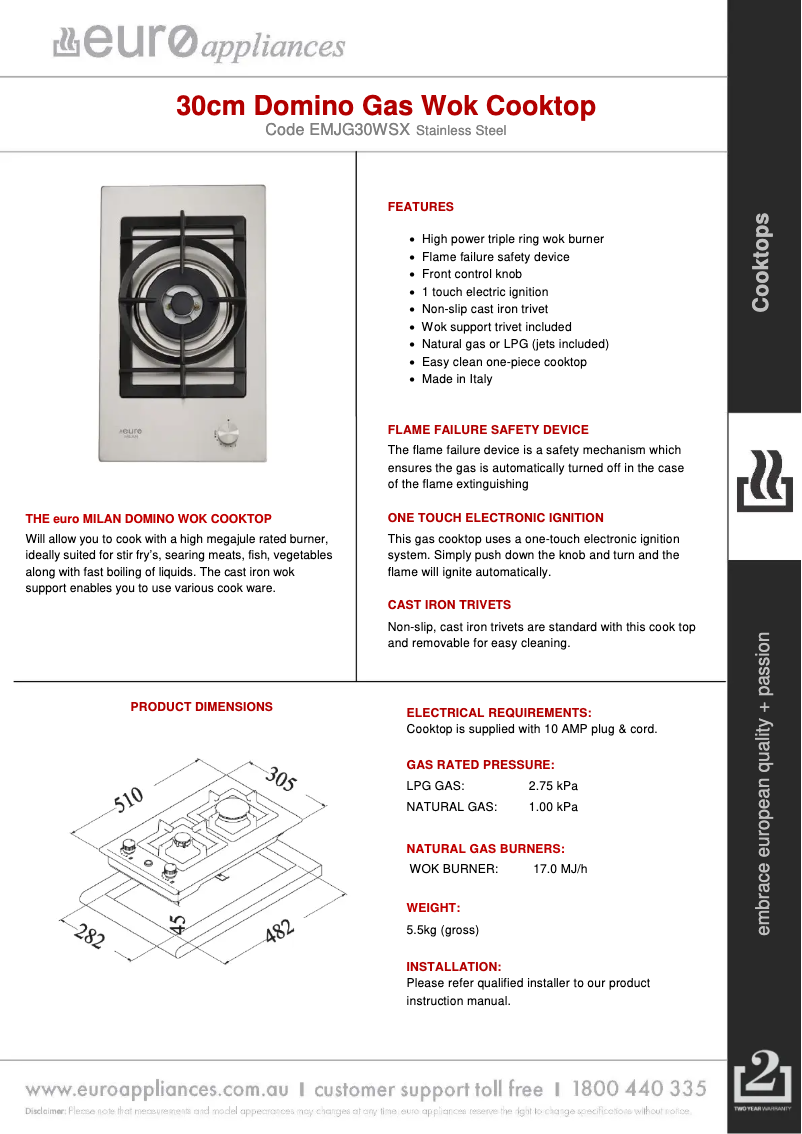 Page n°1 - Fiche technique Euro Appliances EMJG30WSX