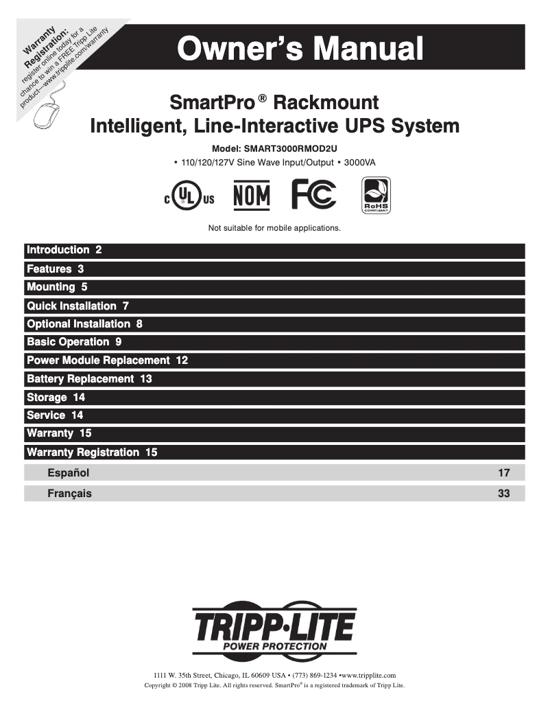 Page n°1 - Manuel utilisateur Tripp Lite SMART3000RMOD2U