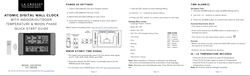 Page n°1 - Guide de démarrage rapide La Crosse Technology 513-1417V5