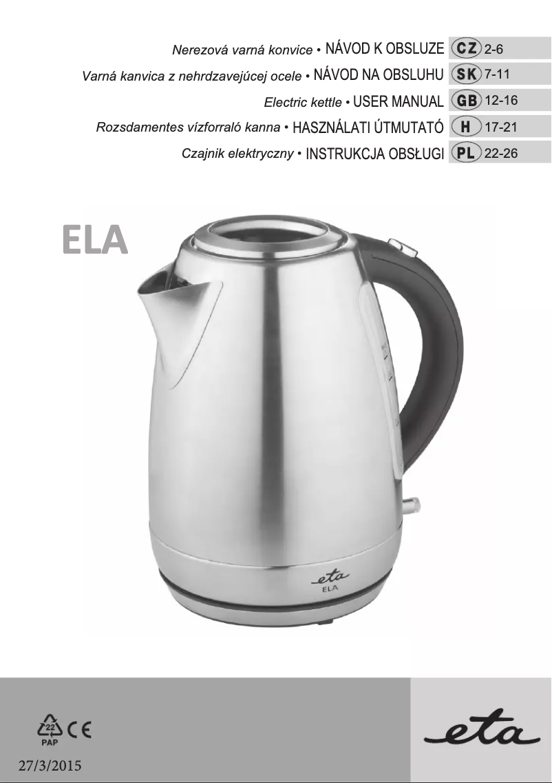 Page n°1 - Manuel utilisateur Eta Ela