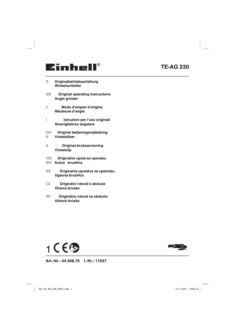 Page 1 de la notice Manuel utilisateur Einhell TE-AG 230