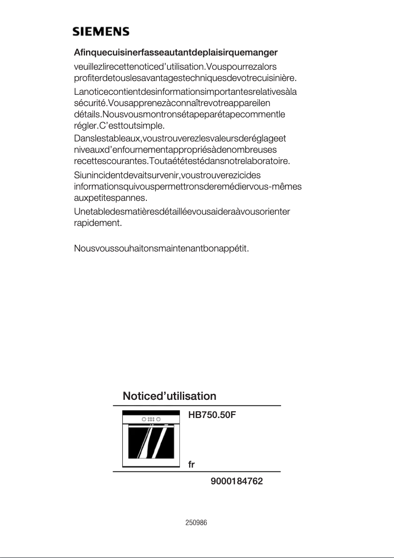 Page 1 de la notice Mode d'emploi Siemens HB750650F