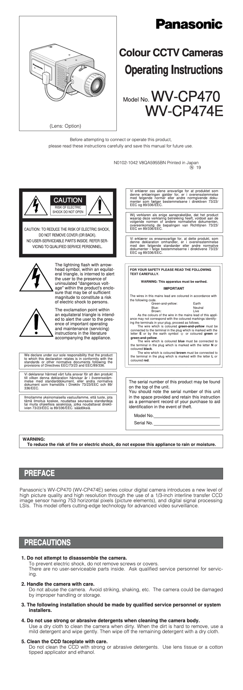 Page 1 de la notice Manuel utilisateur Panasonic WV-CP470