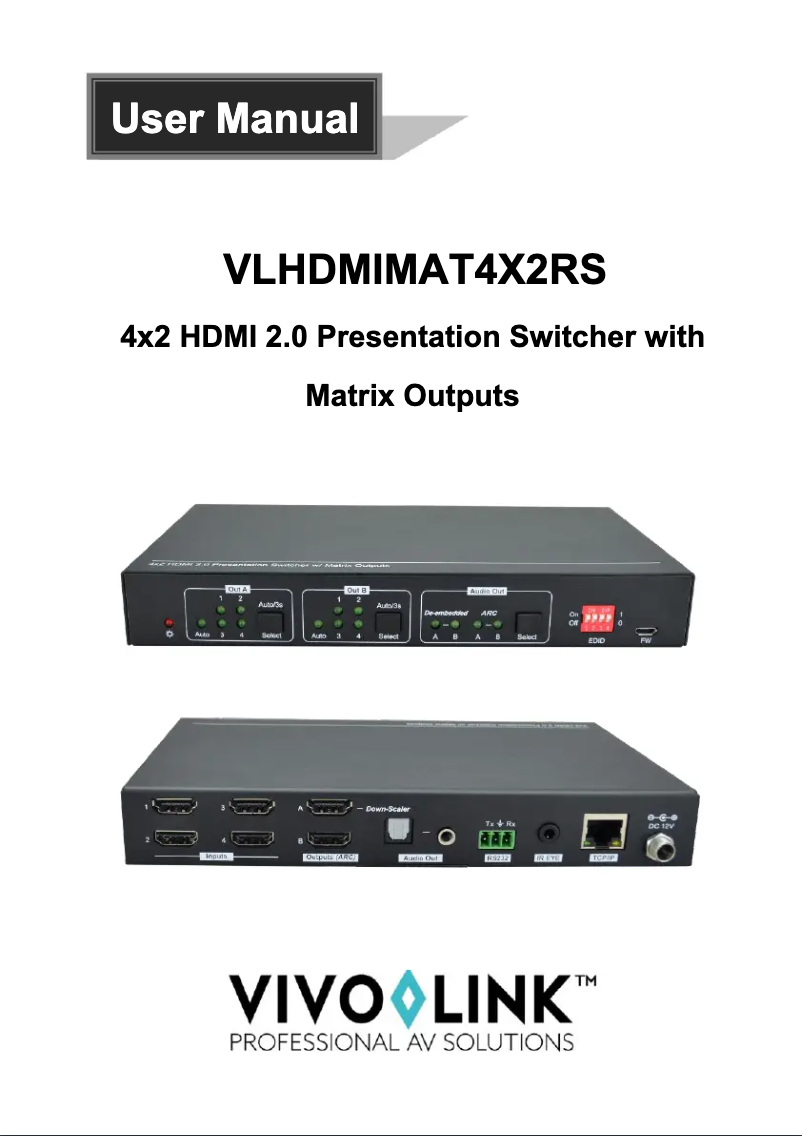 Page 1 de la notice Manuel utilisateur Vivolink VLHDMIMAT4X2RS