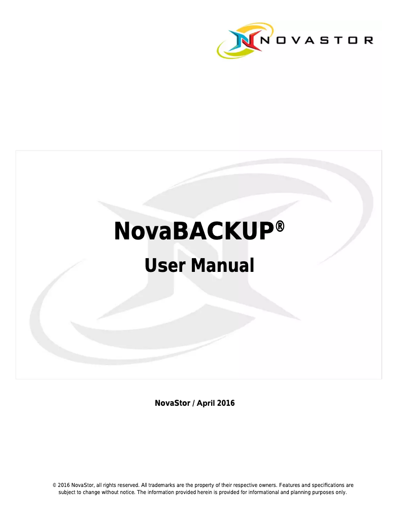 Page 1 de la notice Manuel utilisateur Novastor NovaBACKUP Business Essentials
