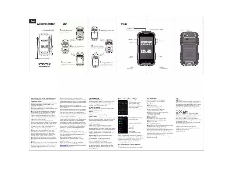 Image de la première page du manuel de l'appareil StrongPhone D2