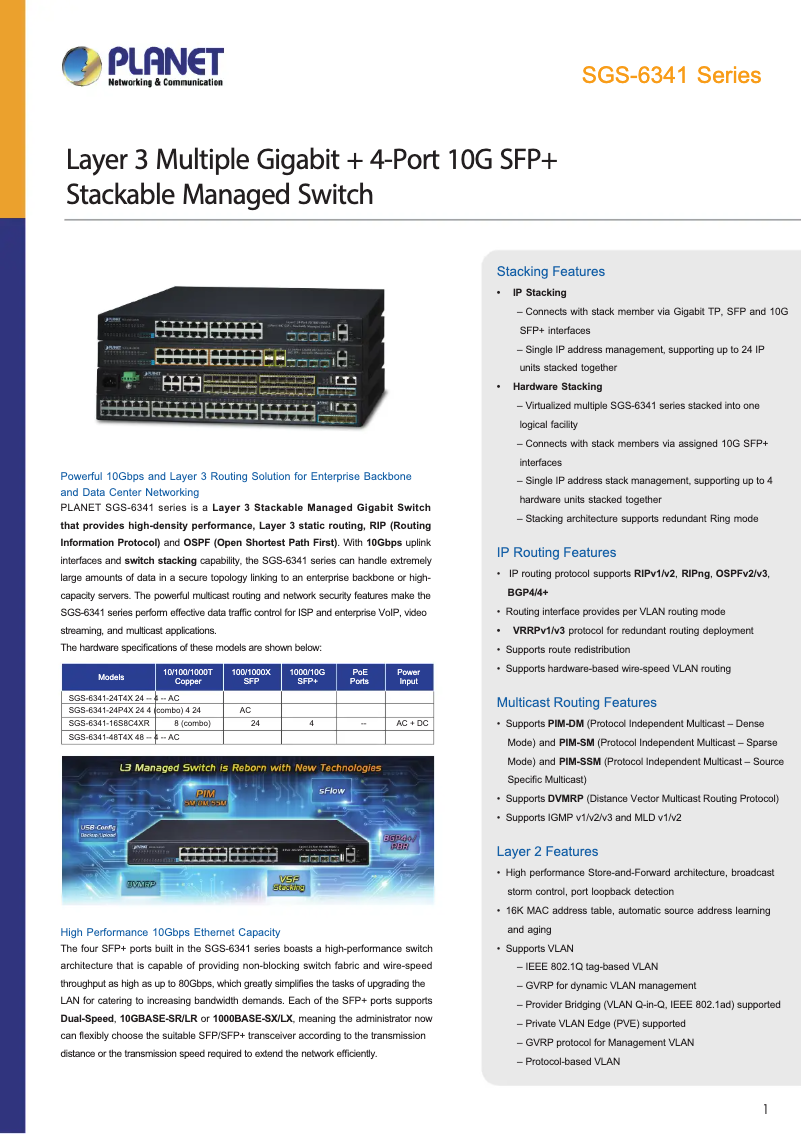 Page n°1 - Fiche technique Planet SGS-6341-48T4X