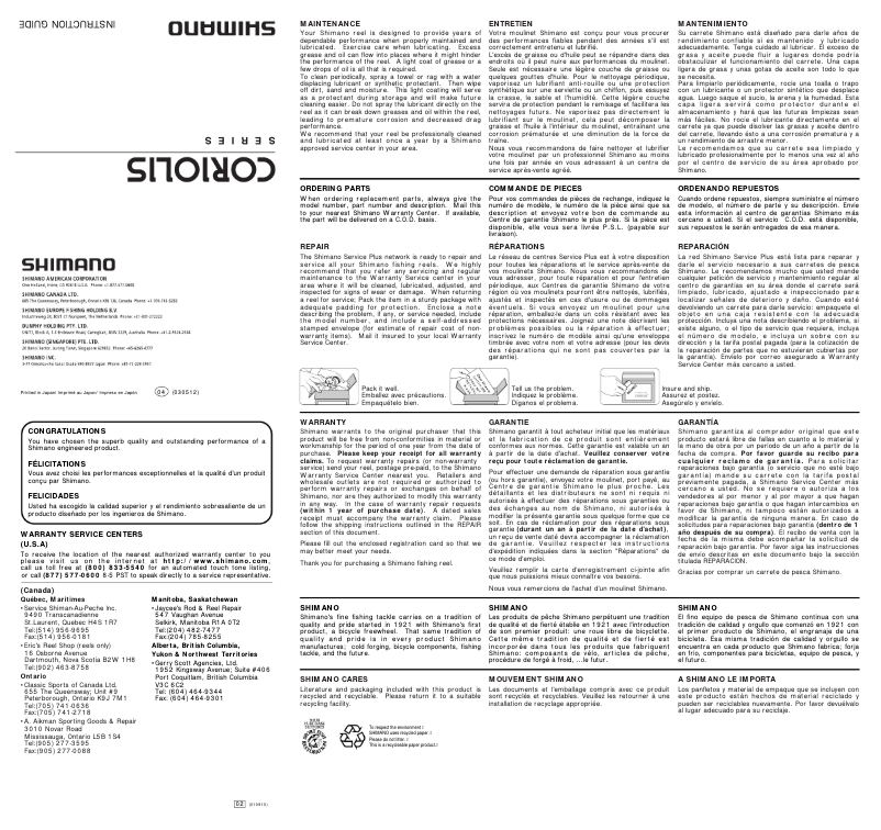 Page n°1 - Manuel utilisateur Shimano Coriolis 100E