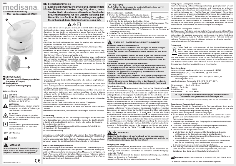 Page 1 de la notice Manuel utilisateur Medisana HM 300