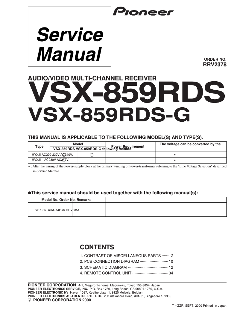 Page n°1 - Manuel utilisateur Pioneer VSX-859RDS