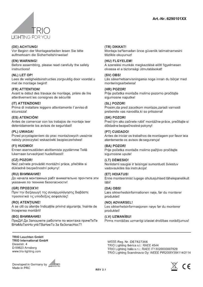 Page 1 de la notice Manuel utilisateur Trio Lighting Avus 629010107