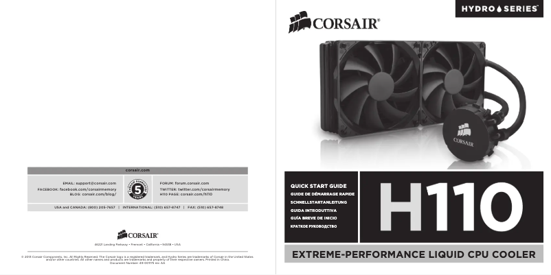 Page 1 de la notice Manuel utilisateur Corsair Hydro H110