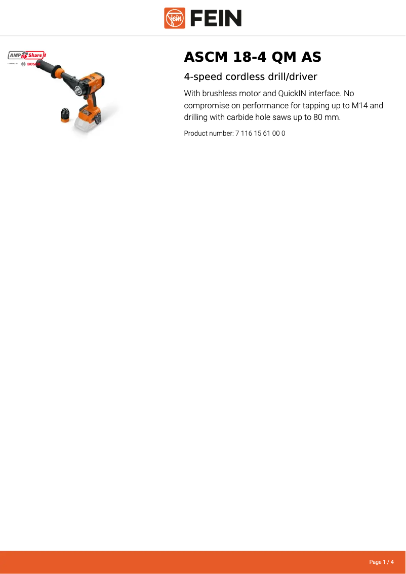 Page n°1 - Fiche technique Fein ASCM 18 QM