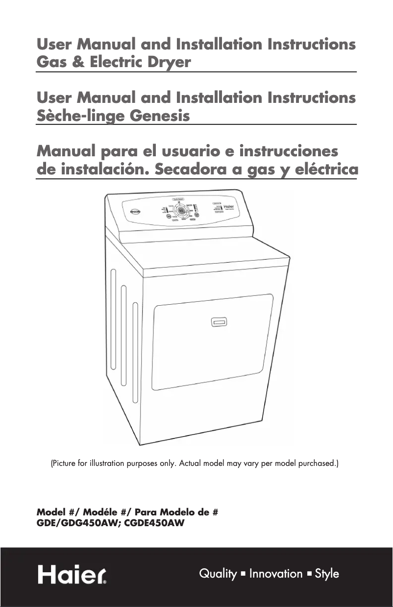 Page n°1 - Manuel utilisateur Haier GDG 450AW