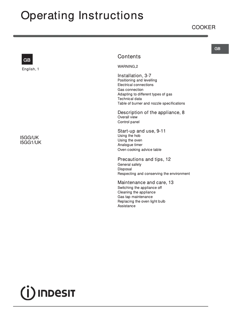 Page 1 de la notice Mode d'emploi Indesit I5GGWUK