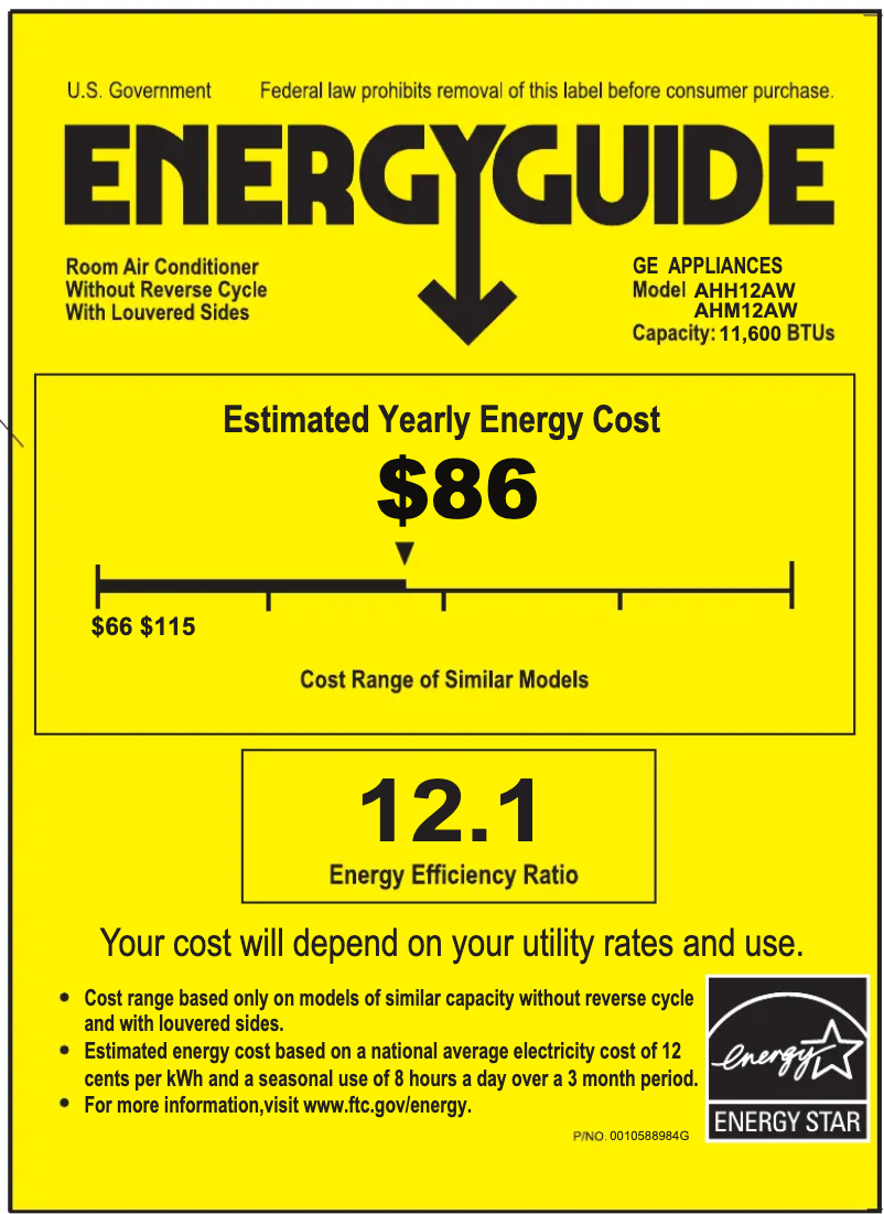 Page 1 de la notice Label énergétique GE AHM12AW