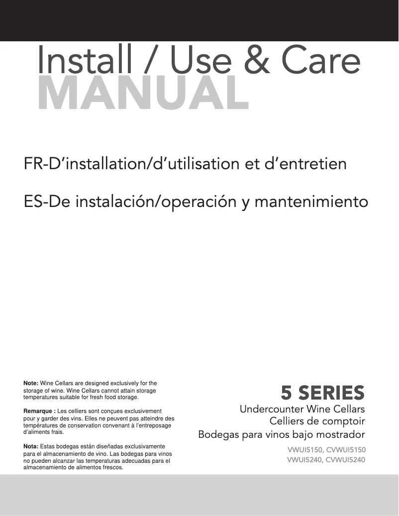 Page 1 de la notice Guide d'installation Viking VWUI5151GSS