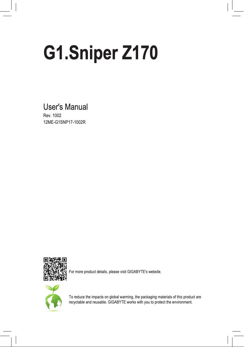 Page 1 de la notice Manuel utilisateur Gigabyte G1.Sniper Z170