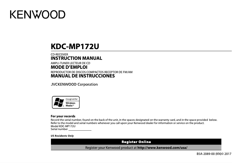 Page 1 de la notice Manuel utilisateur Kenwood KDC-MP172U