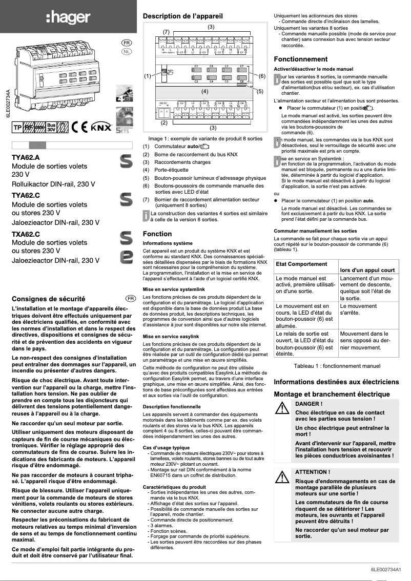 Page n°1 - Manuel utilisateur Hager TYA624A