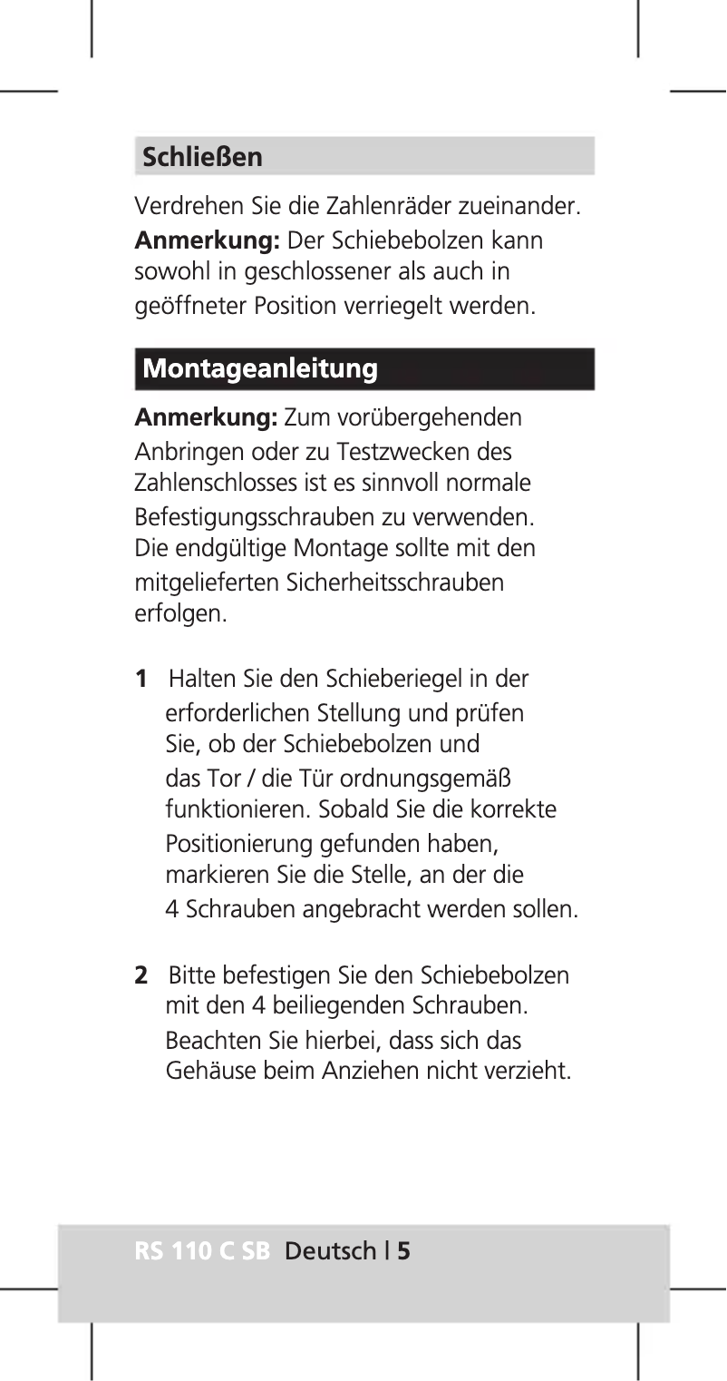 Page 1 de la notice Manuel utilisateur Burg Wächter RS 110 C SB