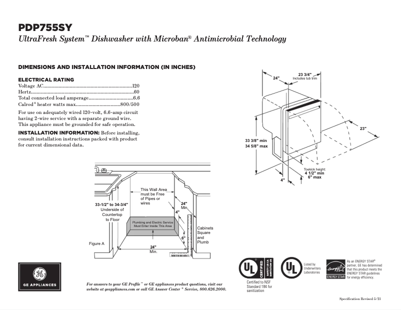 Page n°1 - Fiche technique GE Profile PDP755SYRFS