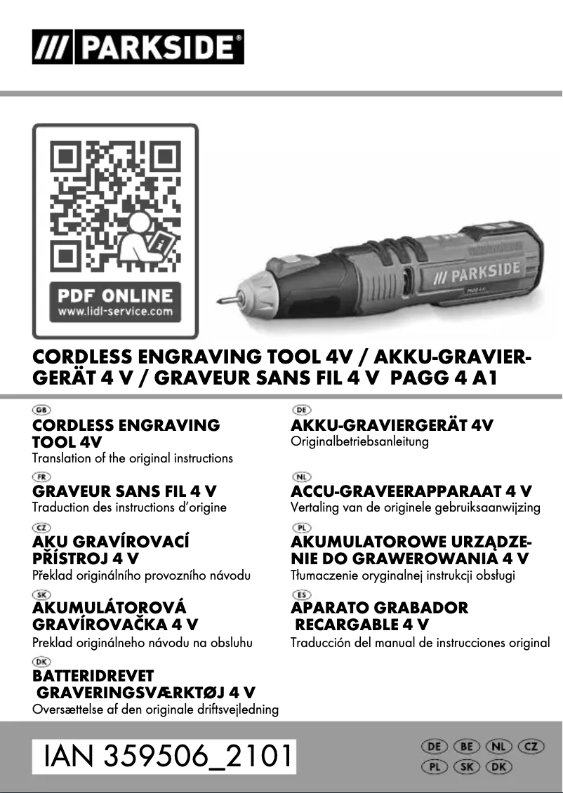 Page n°1 - Manuel utilisateur Parkside PAGG 4 A1