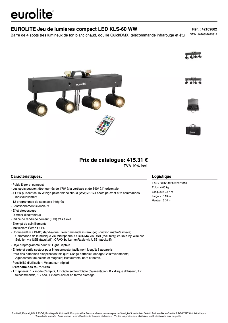 Image de la première page du manuel de l'appareil LED KLS-60 WW