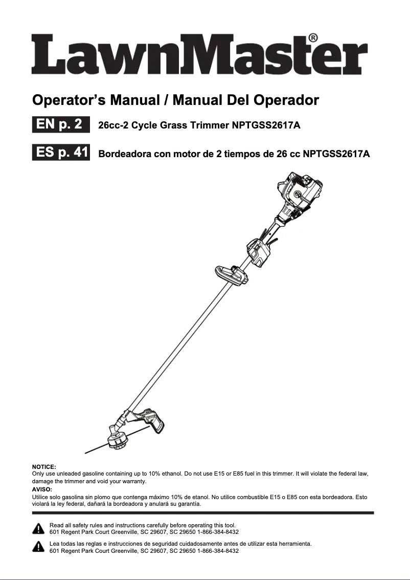 Page n°1 - Manuel utilisateur LawnMaster NPTGSS2617A