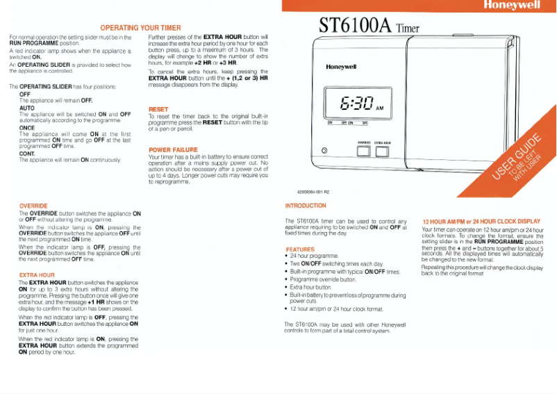 Page 1 de la notice Manuel utilisateur Honeywell ST6100A