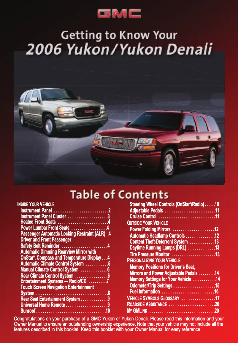 Page 1 de la notice Guide de démarrage rapide GMC Yukon XL (2006)