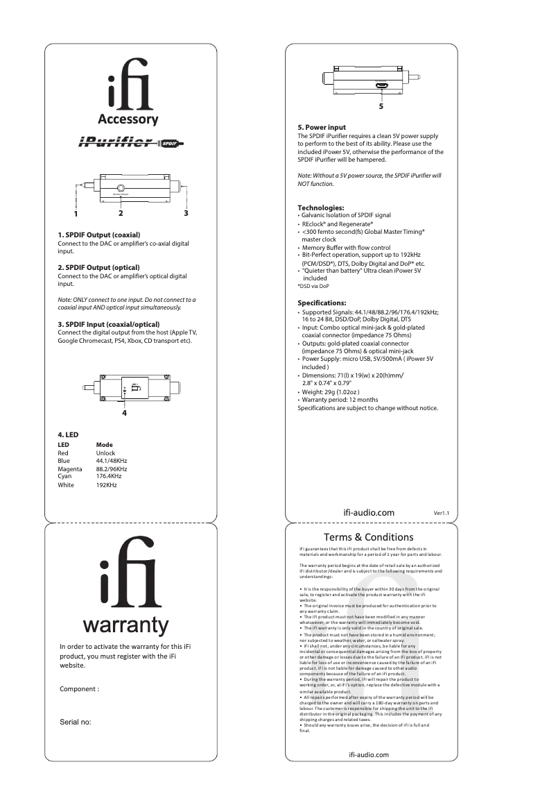 Image de la première page du manuel de l'appareil SPDIF iPurifier