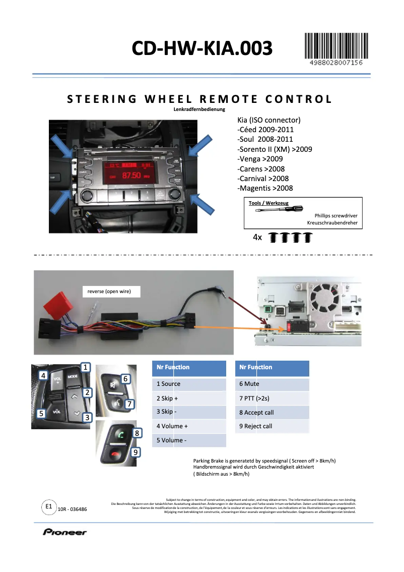 Page n°1 - Manuel utilisateur Pioneer CD-HW-KIA.003