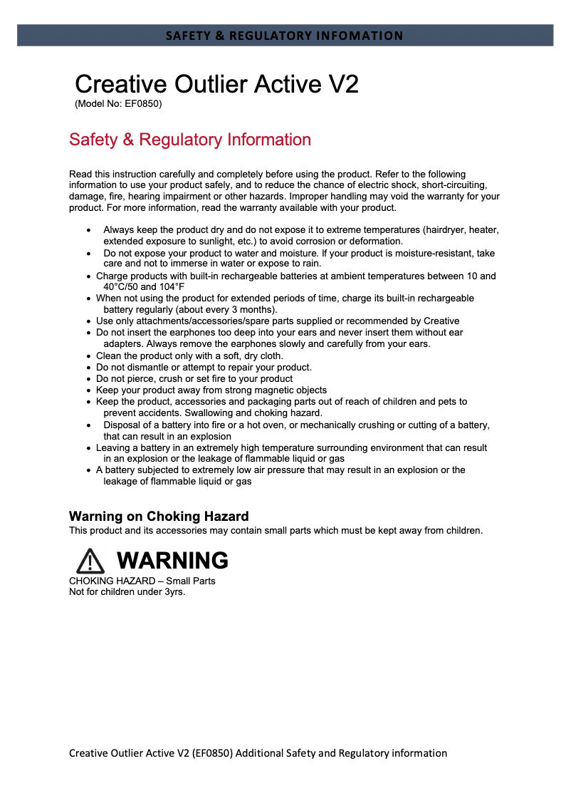 Page 1 de la notice Manuel utilisateur Creative Outlier Active V2