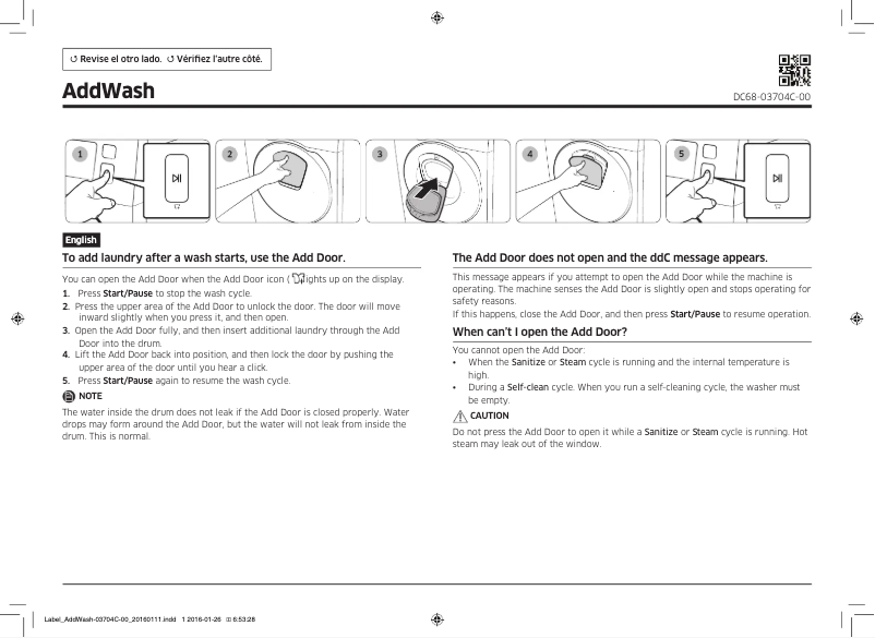 Page 1 de la notice Manuel utilisateur Samsung WW11K8412OW