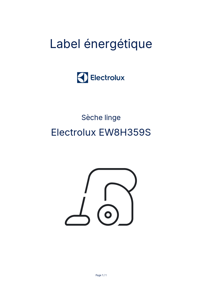 Page n°1 - Label énergétique Electrolux EW8H359S